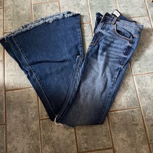 Sneak Peek Dark Blue Distressed Flare Jeans
